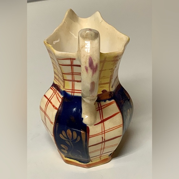 19th Century Gaudy Welsh Unrecorded Pattern Plaid Check Jug Handled Pitcher - Picture 14 of 16
